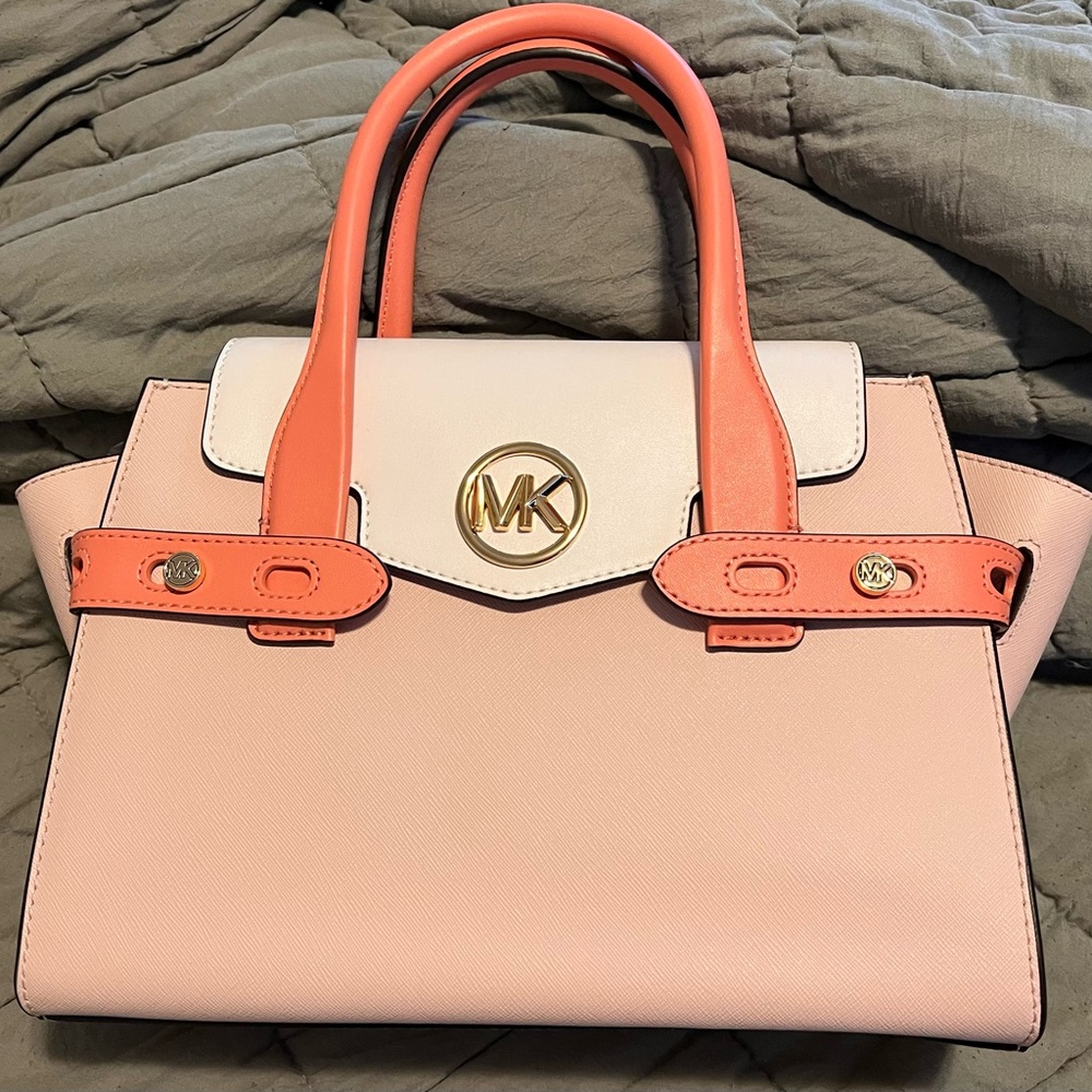 Michael Kors Carmen Medium Satchel - Pink and Tan - Picture 6 of 8